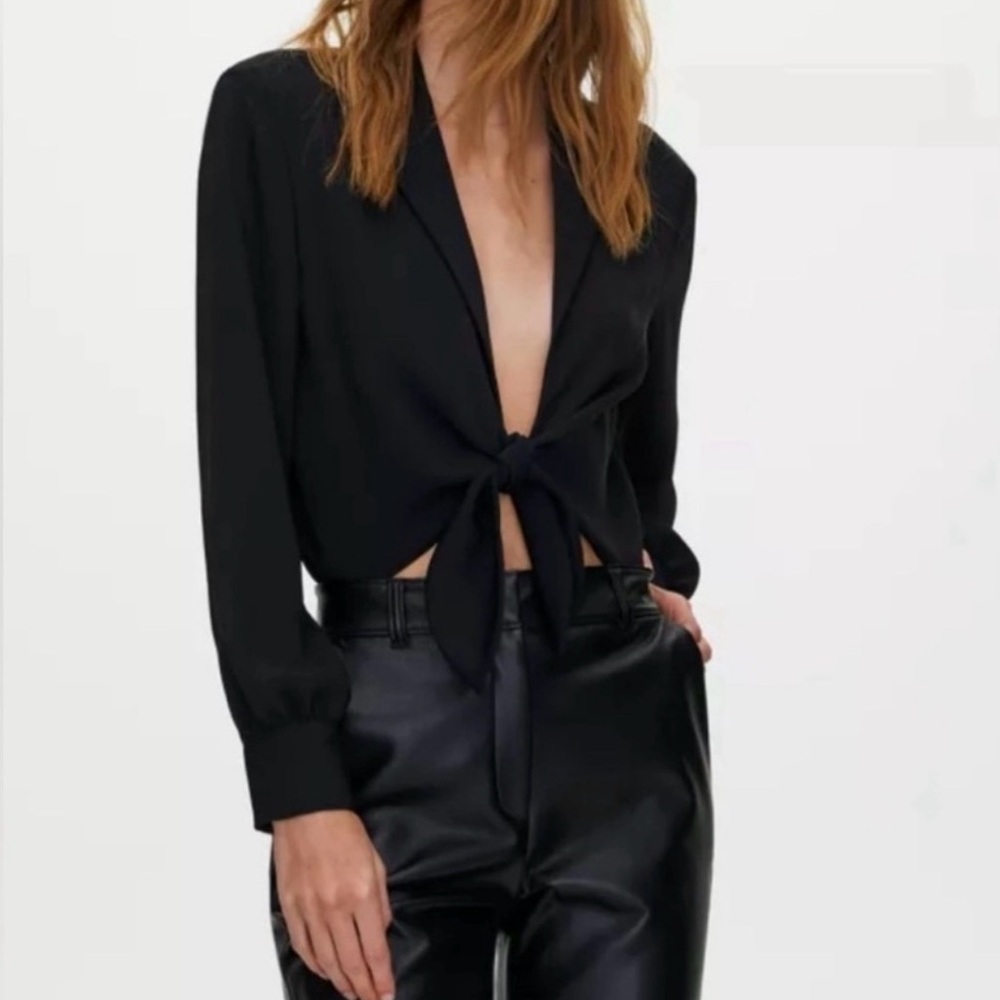 Aritzia Black Tie-Front Bodysuit